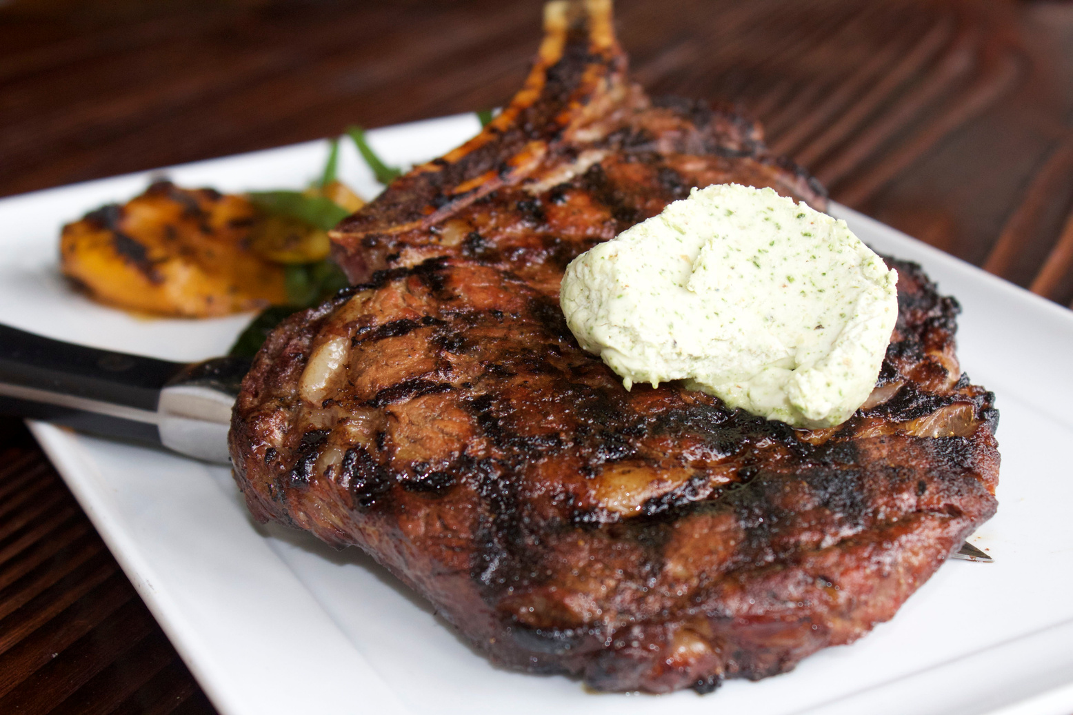 Grilled Wagyu tomahawk steak